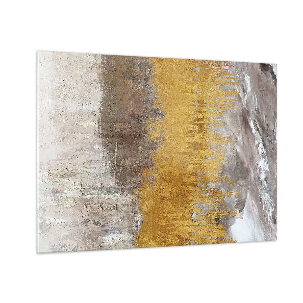 Schilderen op glas - Gouden en aardse structuren creëren dynamische abstractie - 70x50cm - Een gouden explosie - Moderne wanddecoratie voor woonkamer en slaapkamer ARTTOR
