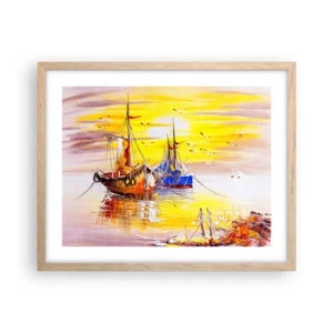 Een poster in een licht eiken lijst - Een welverdiende rust in de haven - 50x40 cm