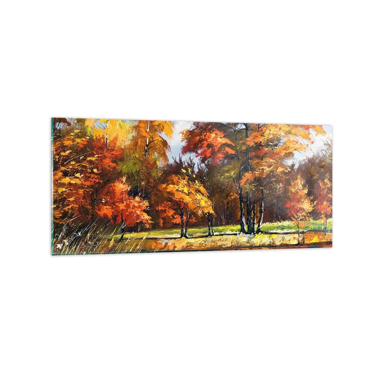 Schilderen op glas - Landschap in goud en brons - 120x50 cm