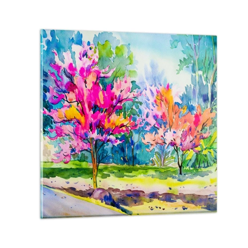 Schilderen op glas - Regenboogtuin in het lentelicht - 60x60 cm