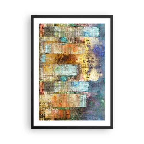 Poster in een zwarte lijst - Aquarel pijlstaartrog in blauwtinten op een lichte achtergrond - 50x70cm - Een zonnige metropool - Moderne wanddecoratie voor woonkamer en slaapkamer ARTTOR