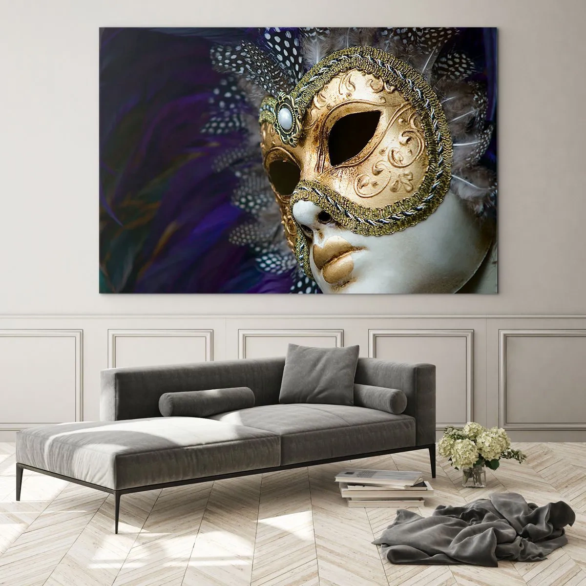Schilderen op glas - Venetiaans portret in goud - 120x80 cm