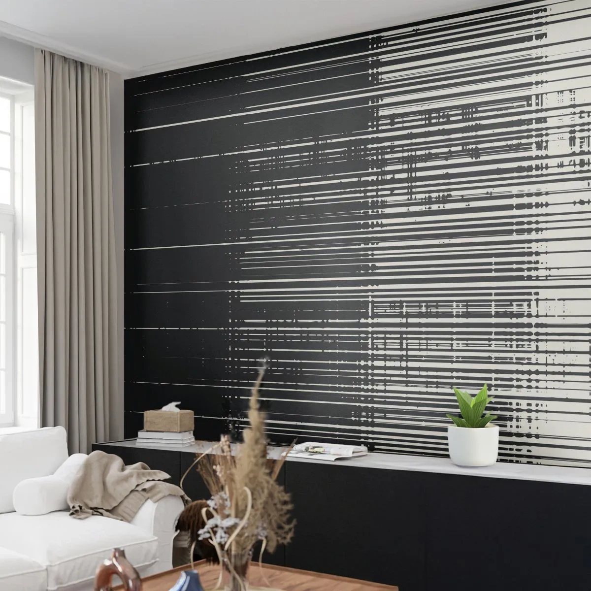 Zelfklevend Fotobehang Deluxe Sticker - Golven en vibraties - Zwart en wit, Barcodes, Lijnen - 400x280 cm