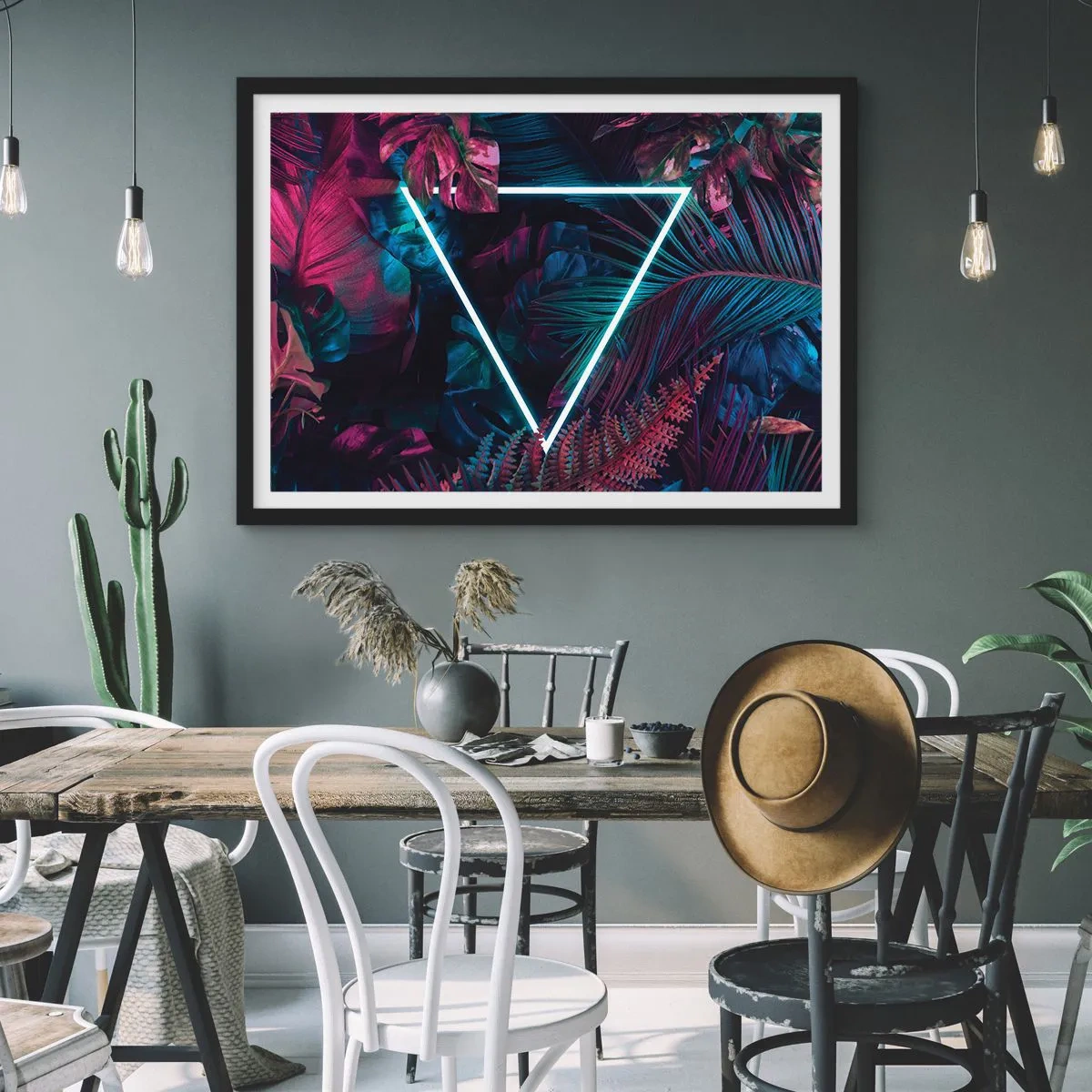 Poster in een zwarte lijst - Disco-achtige tuin - 50x40 cm