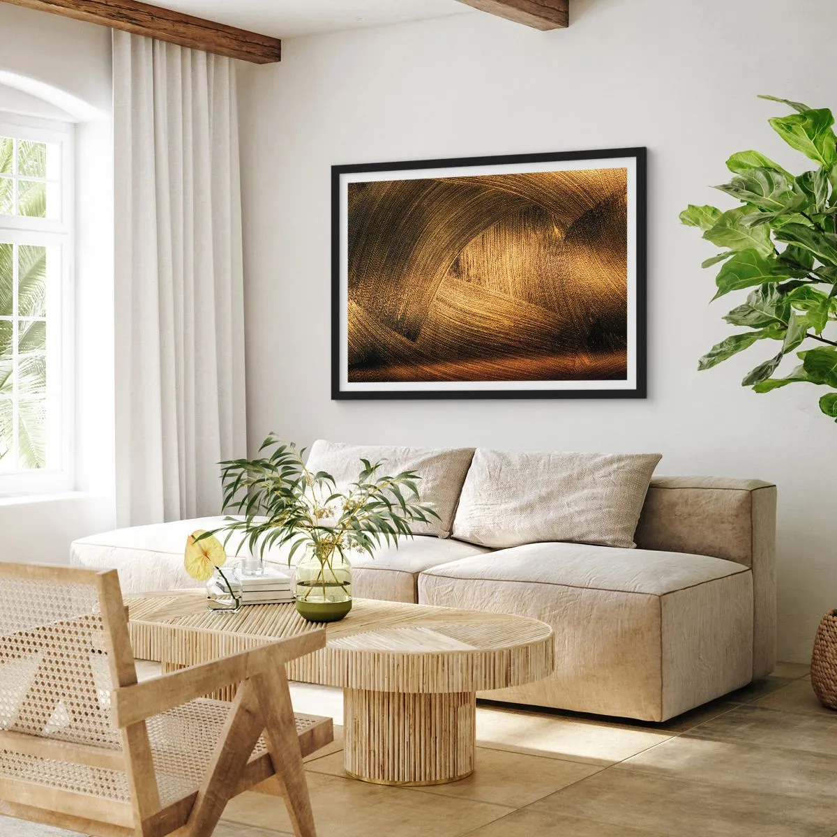 Poster in een zwarte lijst - In een gouden doolhof - 91x61 cm