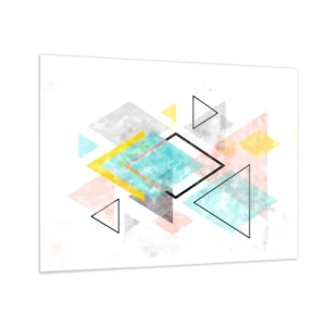 Schilderen op glas - Kleurrijke geometrische vormen op een witte achtergrond in een abstracte stijl - 70x50cm - Geometrisch spel - Moderne wanddecoratie voor woonkamer en slaapkamer ARTTOR