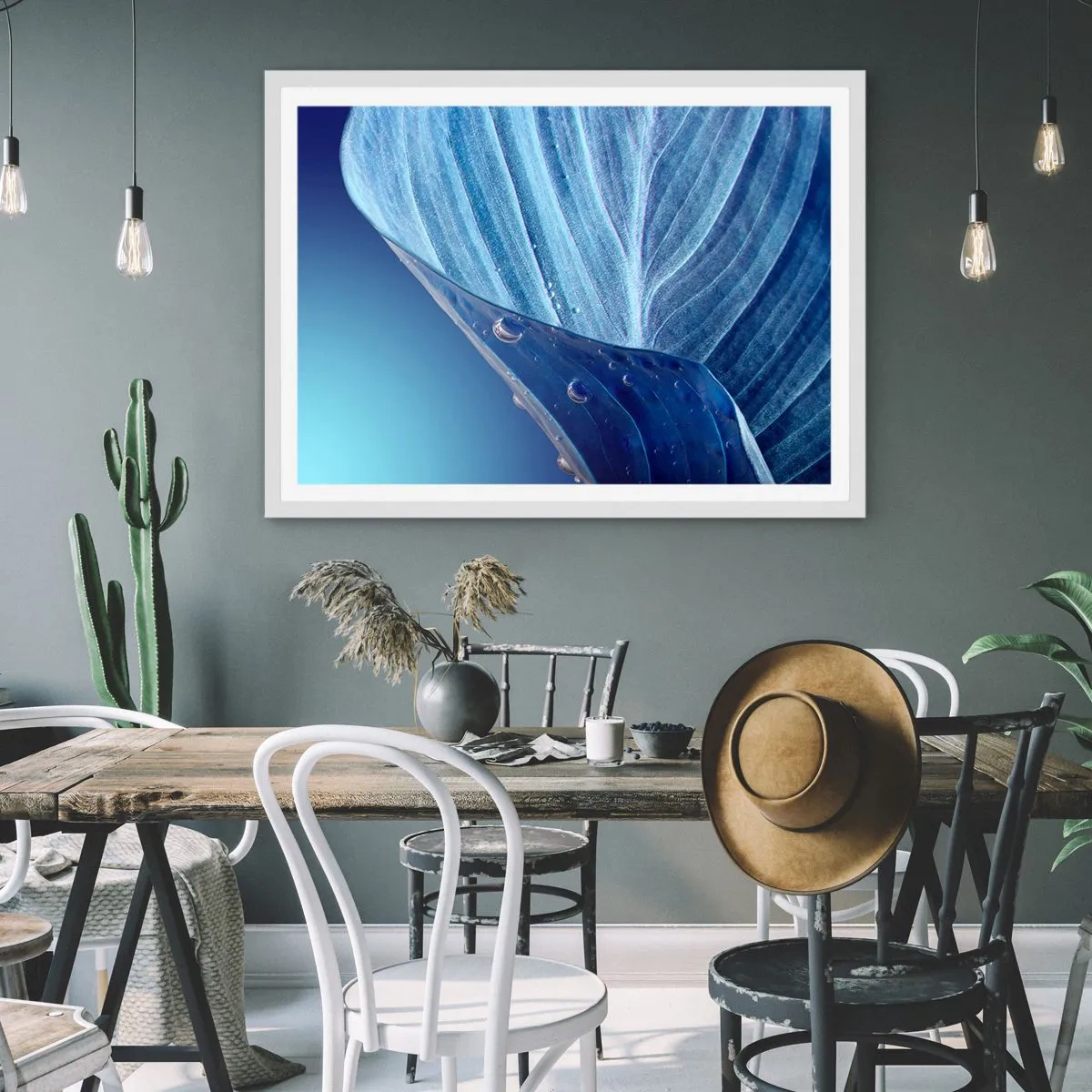 Poster in een witte lijst - Verborgen druppels blauw - 70x50 cm