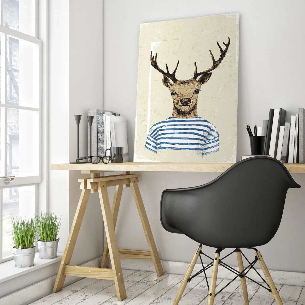 Schilderen op glas - Omdat ik van gestreepte t-shirts hou! - 50x70 cm