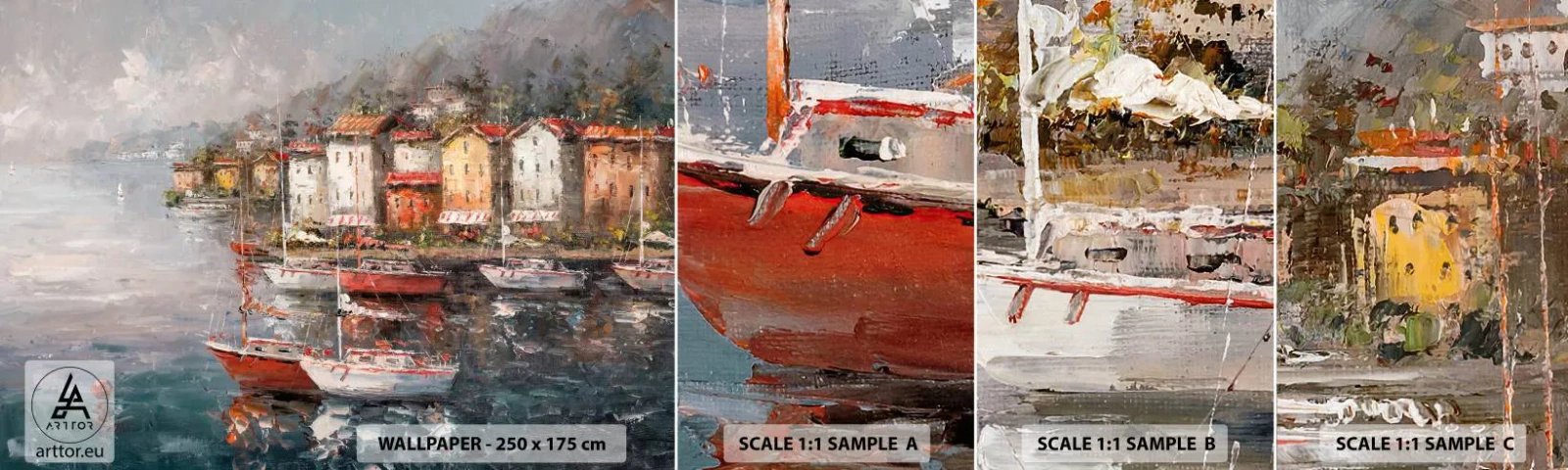 Fotobehang Staaltje Standard Eco - Romantisch toevluchtsoord - Architectuur, Havenstad, Zeilboot - 100x30 cm