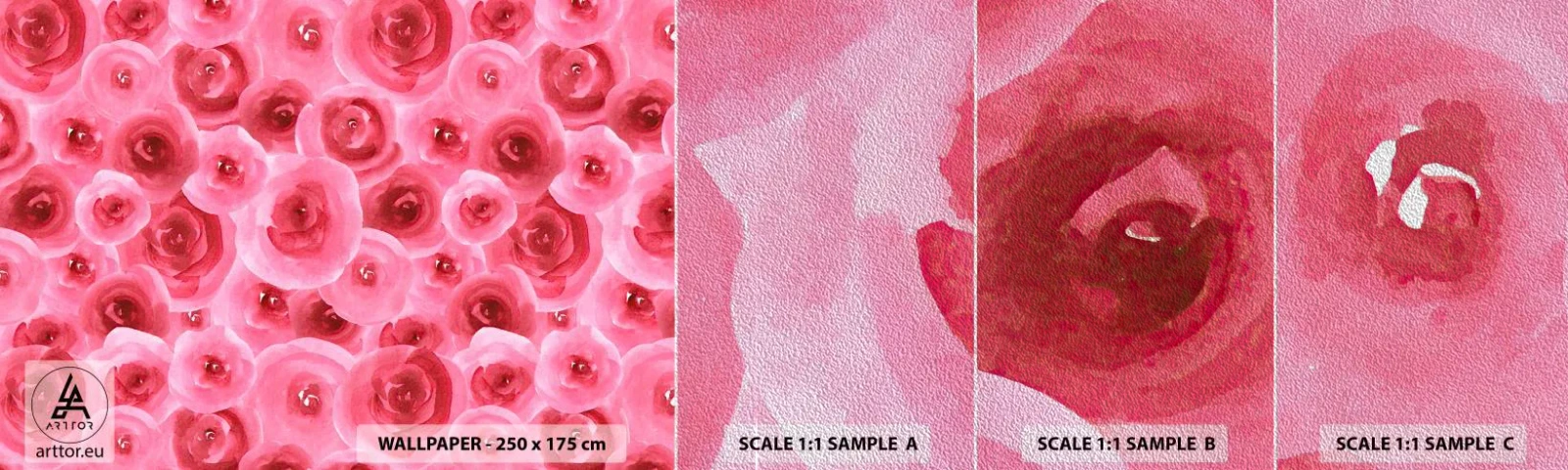 Fotobehang Monster Premium Sand - Rozen onder en boven - Bloemen, Schoonheid, Romantiek - 100x30 cm