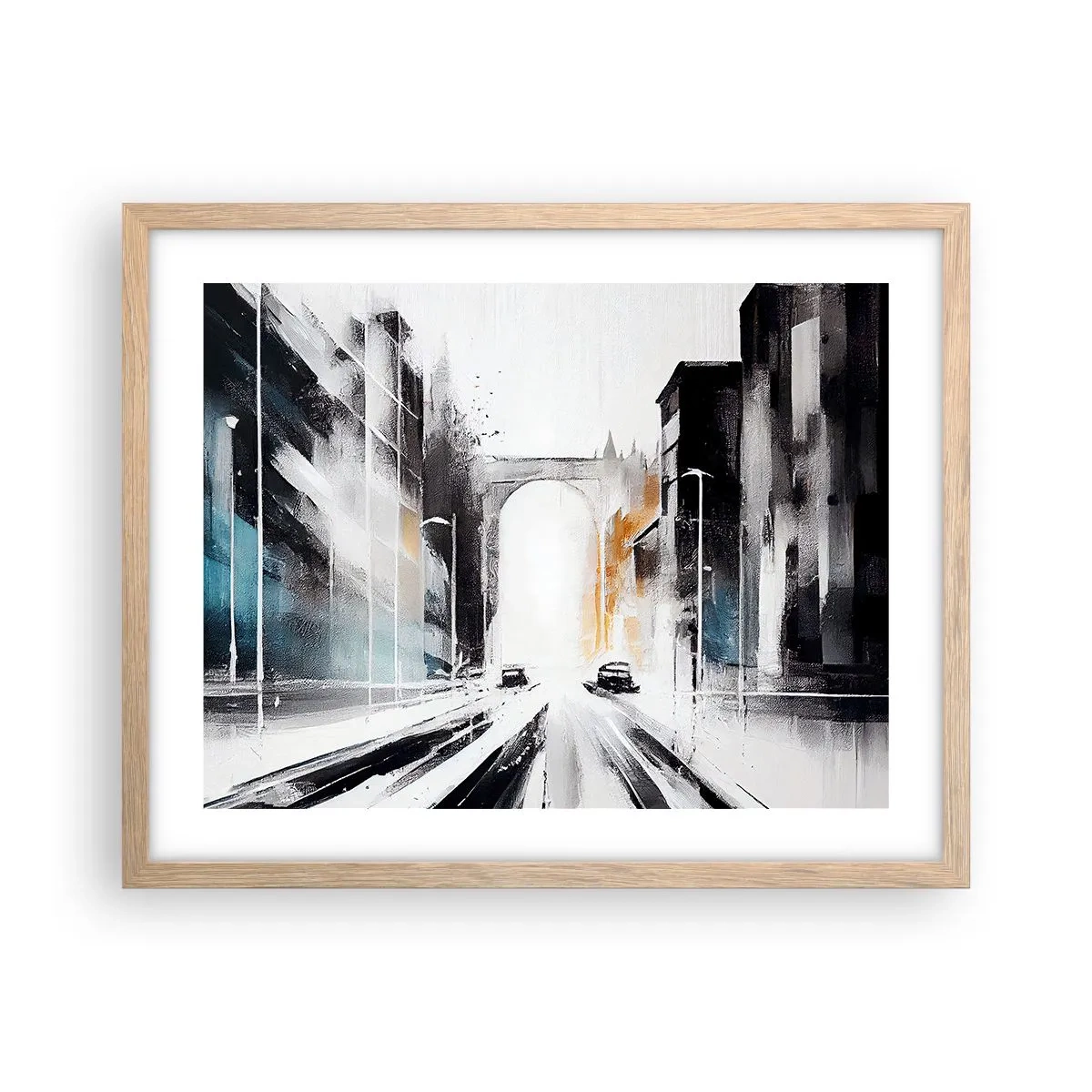 Een poster in een licht eiken lijst - Stadsstudie: architectuur en beweging - 50x40 cm