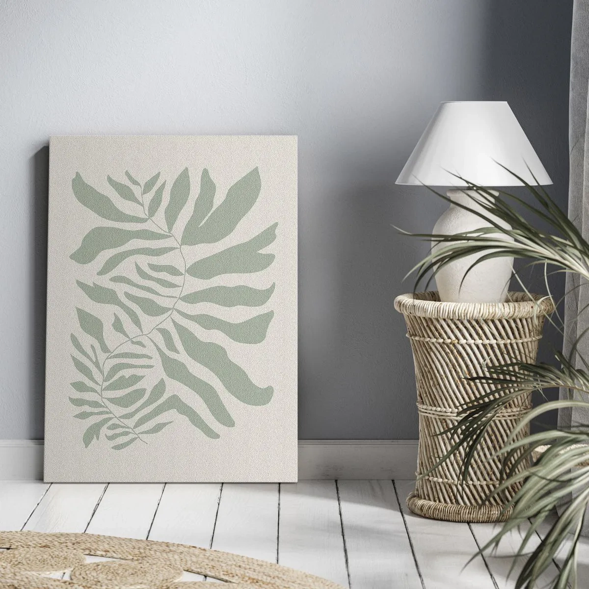 Schilderen op canvas - Smaragdgroene tak - 55x100 cm