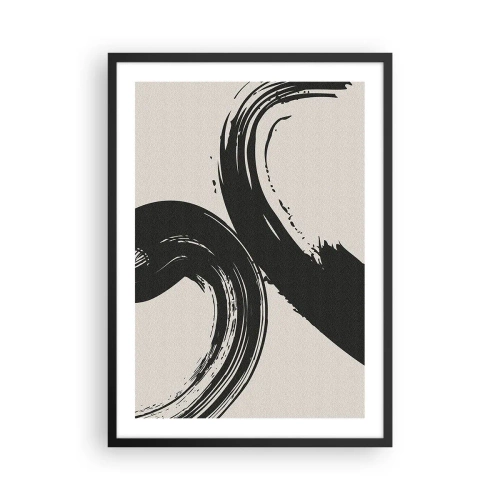 Poster in een zwarte lijst - Dynamische penseelstreken op een beige achtergrond - 50x70cm - Vegend en cirkevormig - Moderne wanddecoratie voor woonkamer en slaapkamer ARTTOR
