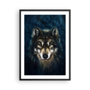 Poster in een zwarte lijst - Portret van een wolf in een donkere, artistieke toon - 50x70cm - Alfa? en omega - Moderne wanddecoratie voor woonkamer en slaapkamer ARTTOR