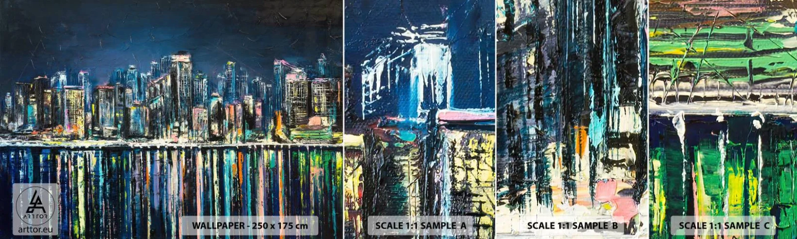 Fotobehang Monster Zelfklevend Deluxe Sticker - Cascade van lichten - Stad, Architectuur, Rivier - 100x30 cm