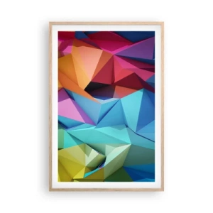 Een poster in een licht eiken lijst - Regenboog origami - 61x91 cm