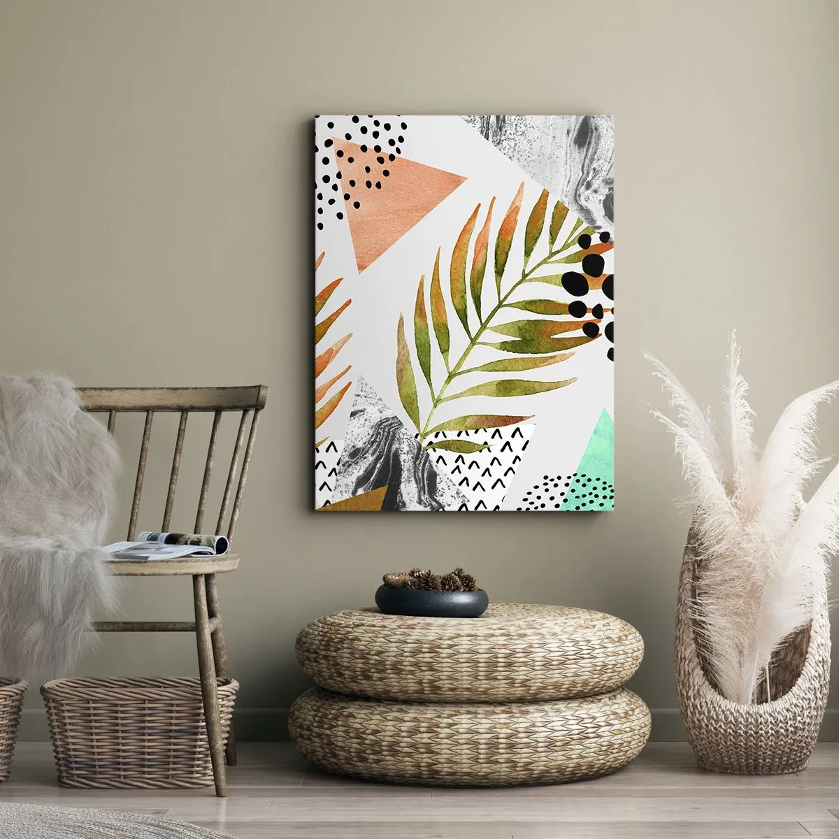 Schilderen op canvas - Decoratie met palmblad - 50x70 cm