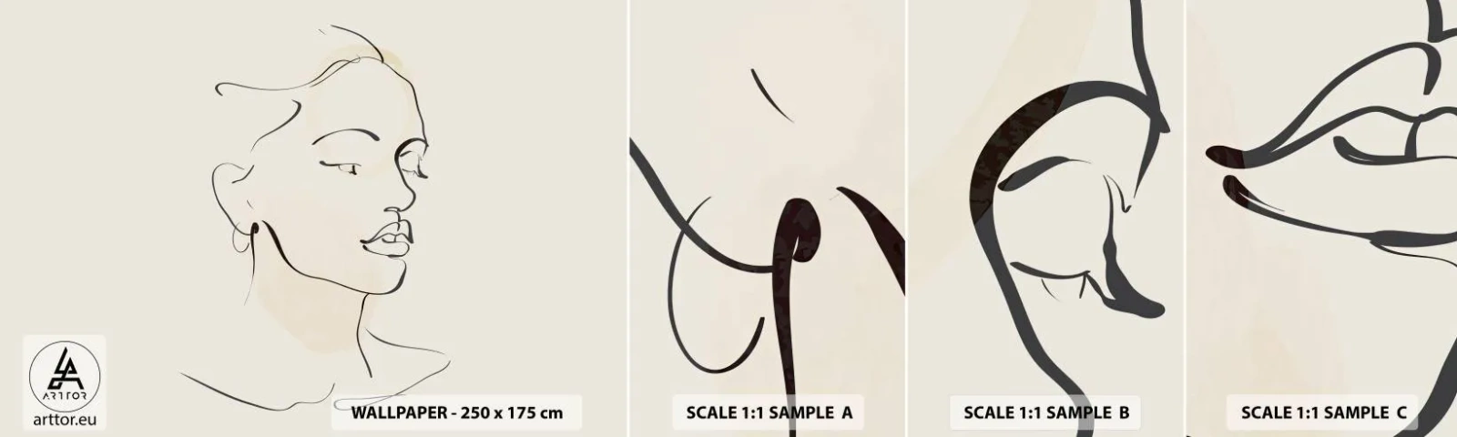 Fotobehang Staaltje Standard Eco - Een bepaalde lijn - Abstractie, Het gezicht van de vrouw, Lijn kunst - 100x30 cm