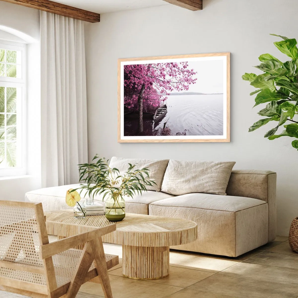 Een poster in een licht eiken lijst - In roze stilte - 40x30 cm