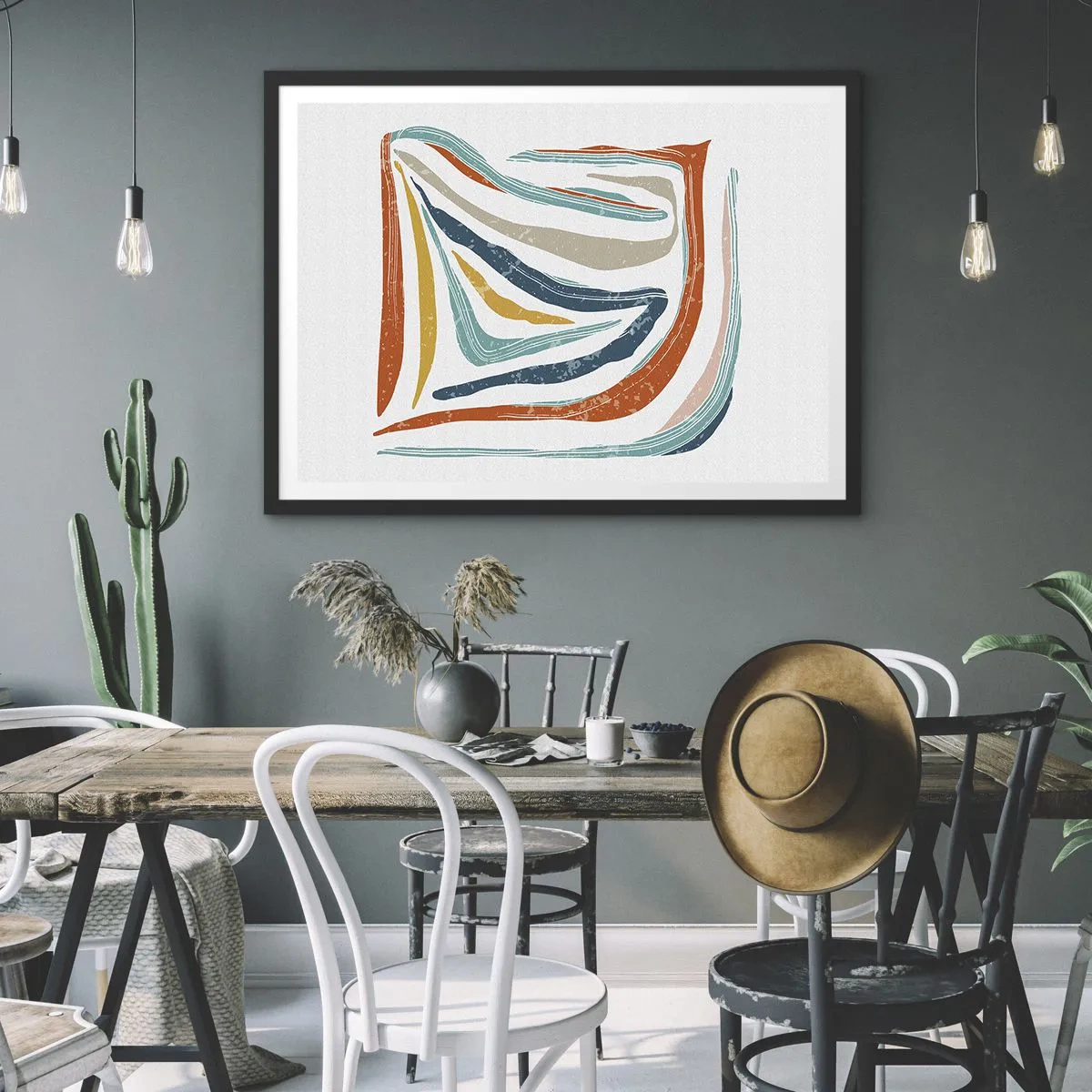 Poster in een zwarte lijst - Abstractie met een vriendelijke glimlach - 70x50 cm