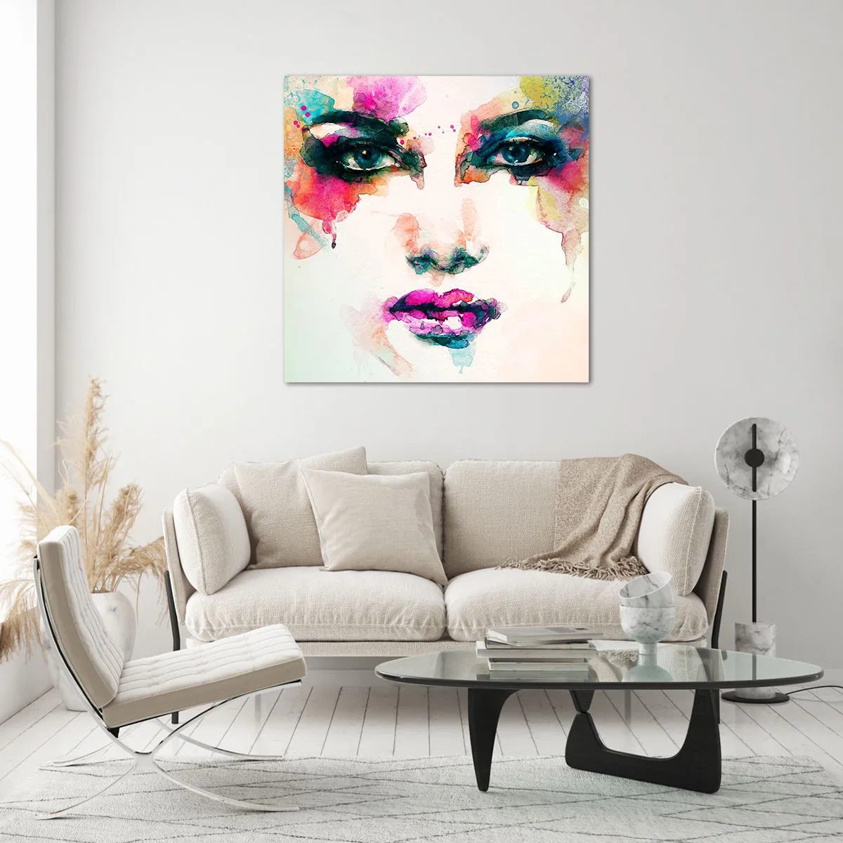 Schilderen op glas - Een portret geschilderd met een regenboog - 30x30 cm