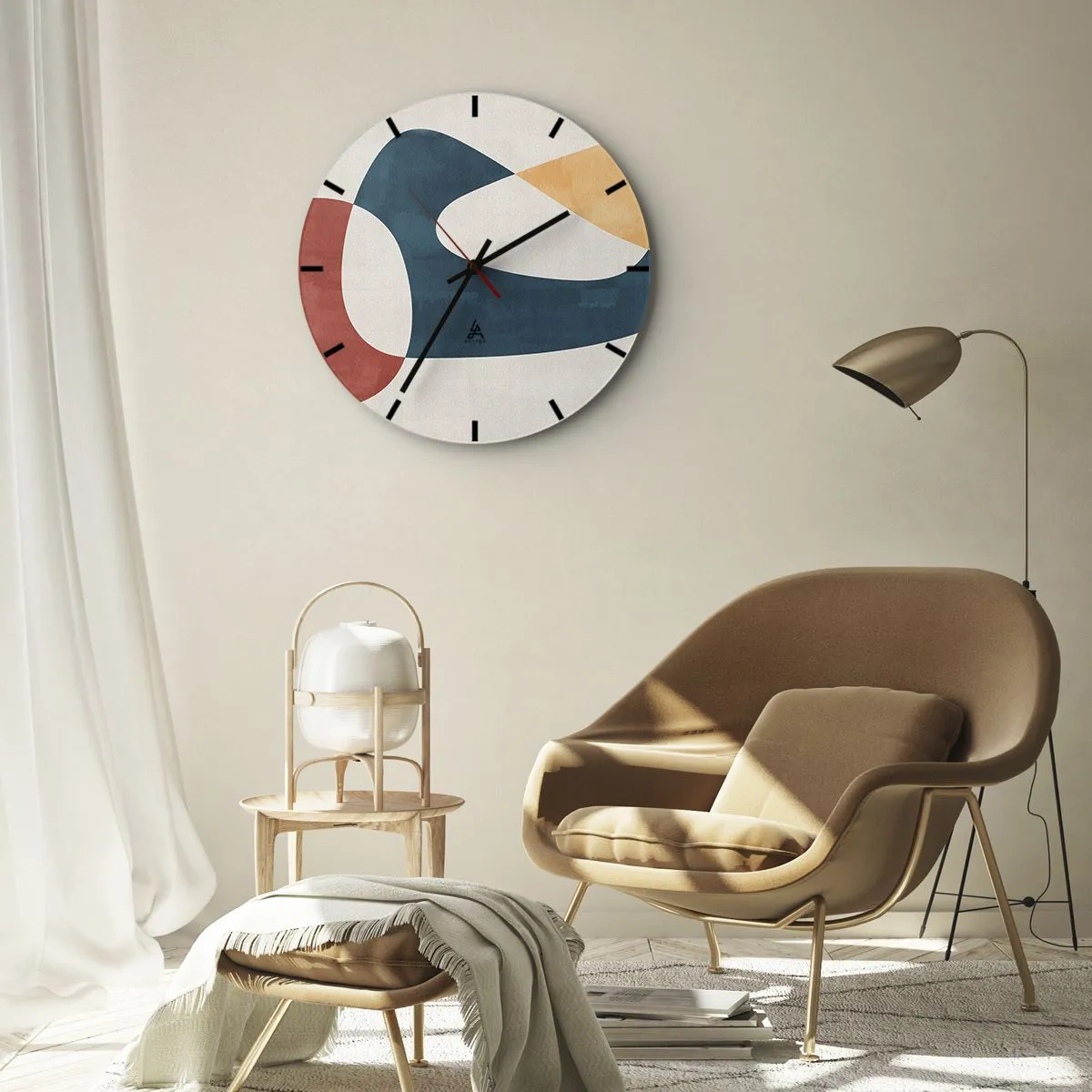 Wandklok - Klok - Abstracte vormen in tinten rood, marineblauw en beige - 30x30cm - Invloeden en metamorfoses - Moderne wanddecoratie voor woonkamer, keuken en slaapkamer ARTTOR