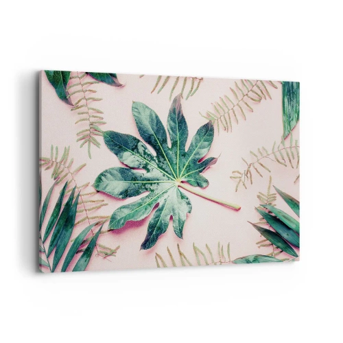 Schilderen op canvas - Een studie van groen op een roze achtergrond - 120x80 cm
