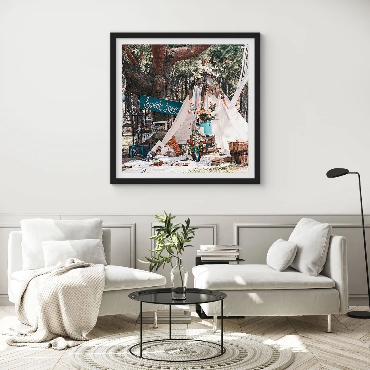 Poster in een zwarte lijst - De liefde bedrijven ... - 40x40 cm