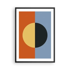 Poster in een zwarte lijst - Geometrische compositie met een cirkel en contrasterende kleuren - 50x70cm - Een compositie van warmte en koelte - Moderne wanddecoratie voor woonkamer en slaapkamer ARTTOR