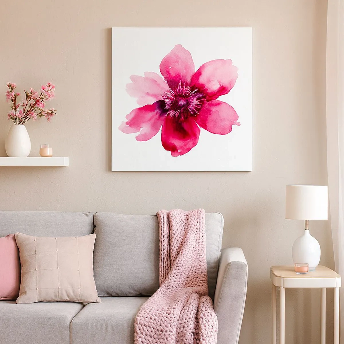 Schilderen op canvas - Een karmijnrode geurende kus - 30x30 cm