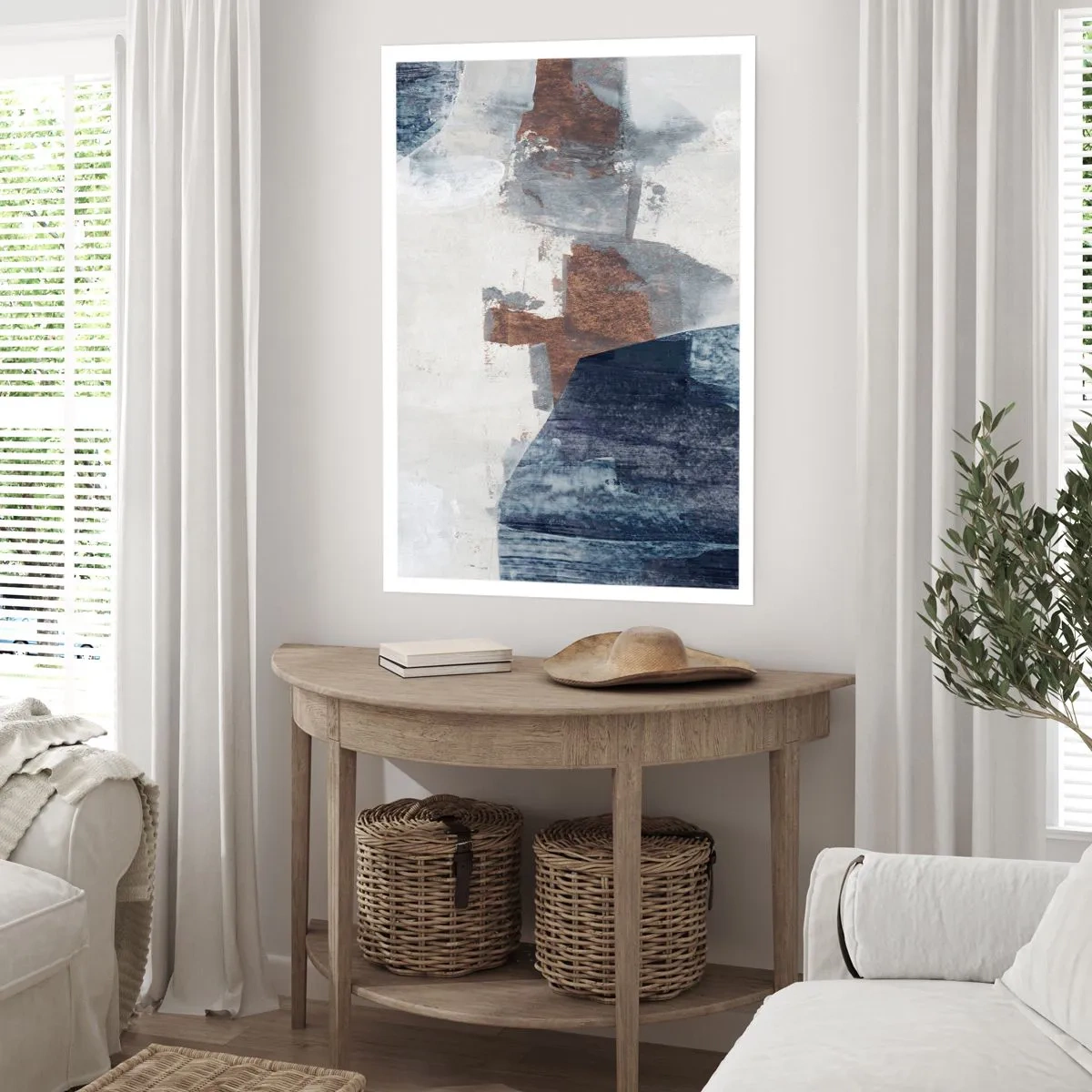 Poster - Blauwe en bruine vormen - 50x70 cm