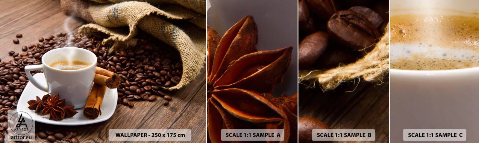 Fotobehang Monster Zelfklevend Deluxe Sticker - Pittige smaak en aroma - Gastronomie, Koffie, Kaneel - 100x30 cm