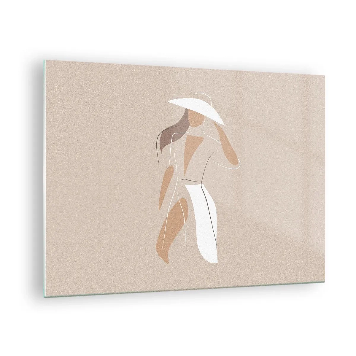 Schilderen op glas - Gestileerde figuur van een vrouw met een witte hoed - 70x50cm - Mode is leuk - Moderne wanddecoratie voor woonkamer en slaapkamer ARTTOR