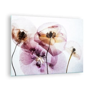 Schilderen op glas - Delicate bloemen in transparante pastelkleuren op een lichte achtergrond - 70x50cm - Transparante lichaamsbloemen - Moderne wanddecoratie voor woonkamer en slaapkamer ARTTOR