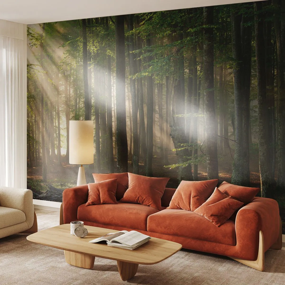 Fotobehang Premium Canvas - Stralend op een lentemorgen - Landschap, Woud, Park - 350x256 cm