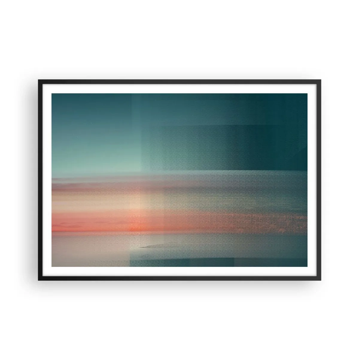 Poster in een zwarte lijst - Abstractie: golven van licht - 100x70 cm