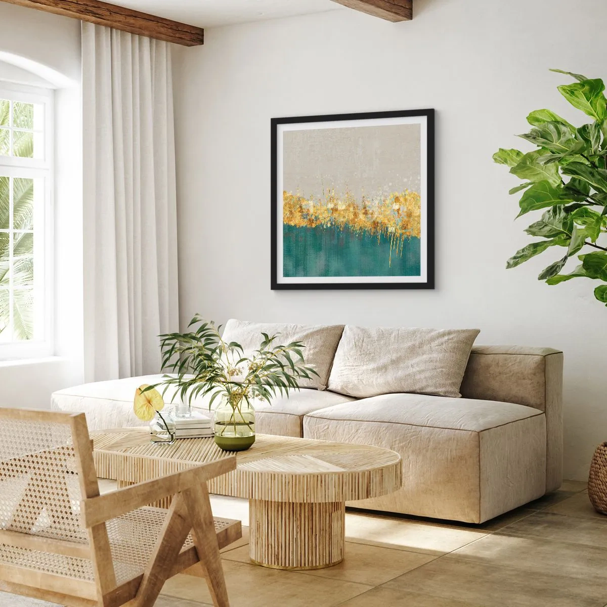 Poster in een zwarte lijst - De gouden rand - 50x50 cm