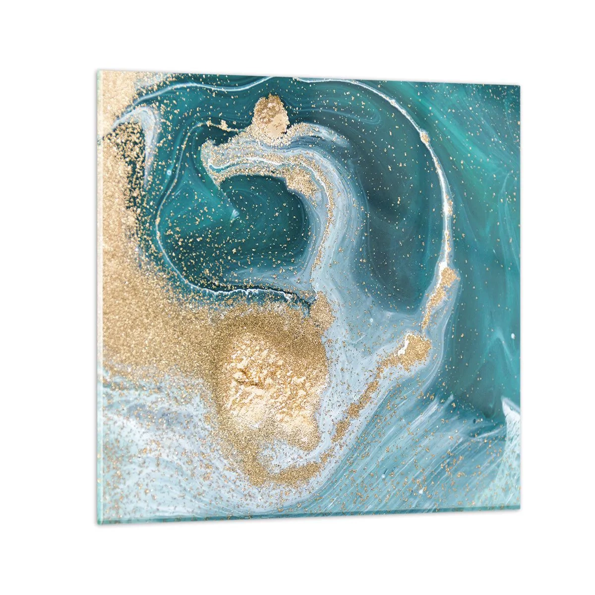 Schilderen op glas - Een werveling van goud en turkoois - 70x70 cm