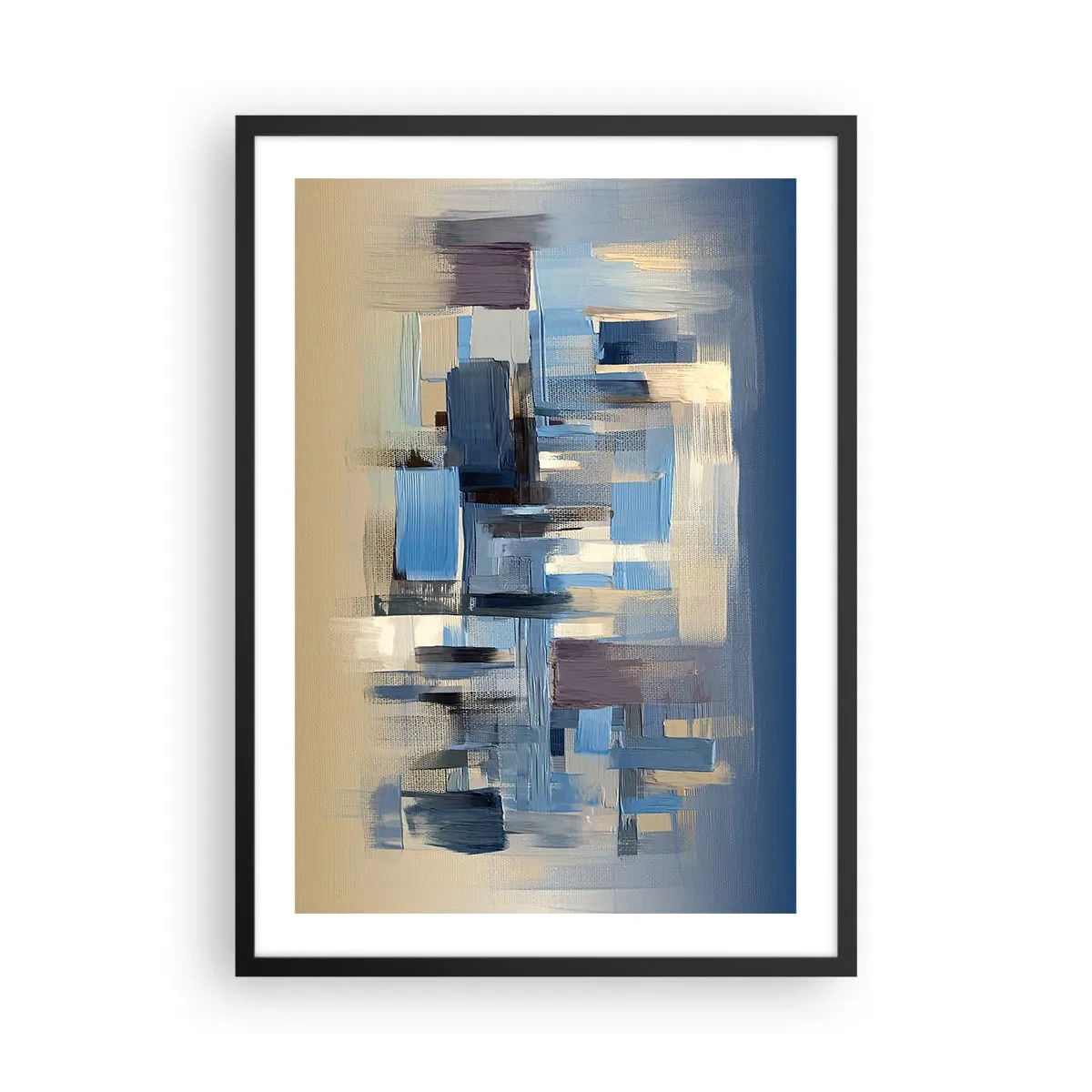 Poster in een zwarte lijst - Abstracte geometrische compositie in blauwtinten - 50x70cm - Blauwe constructie - Moderne wanddecoratie voor woonkamer en slaapkamer ARTTOR