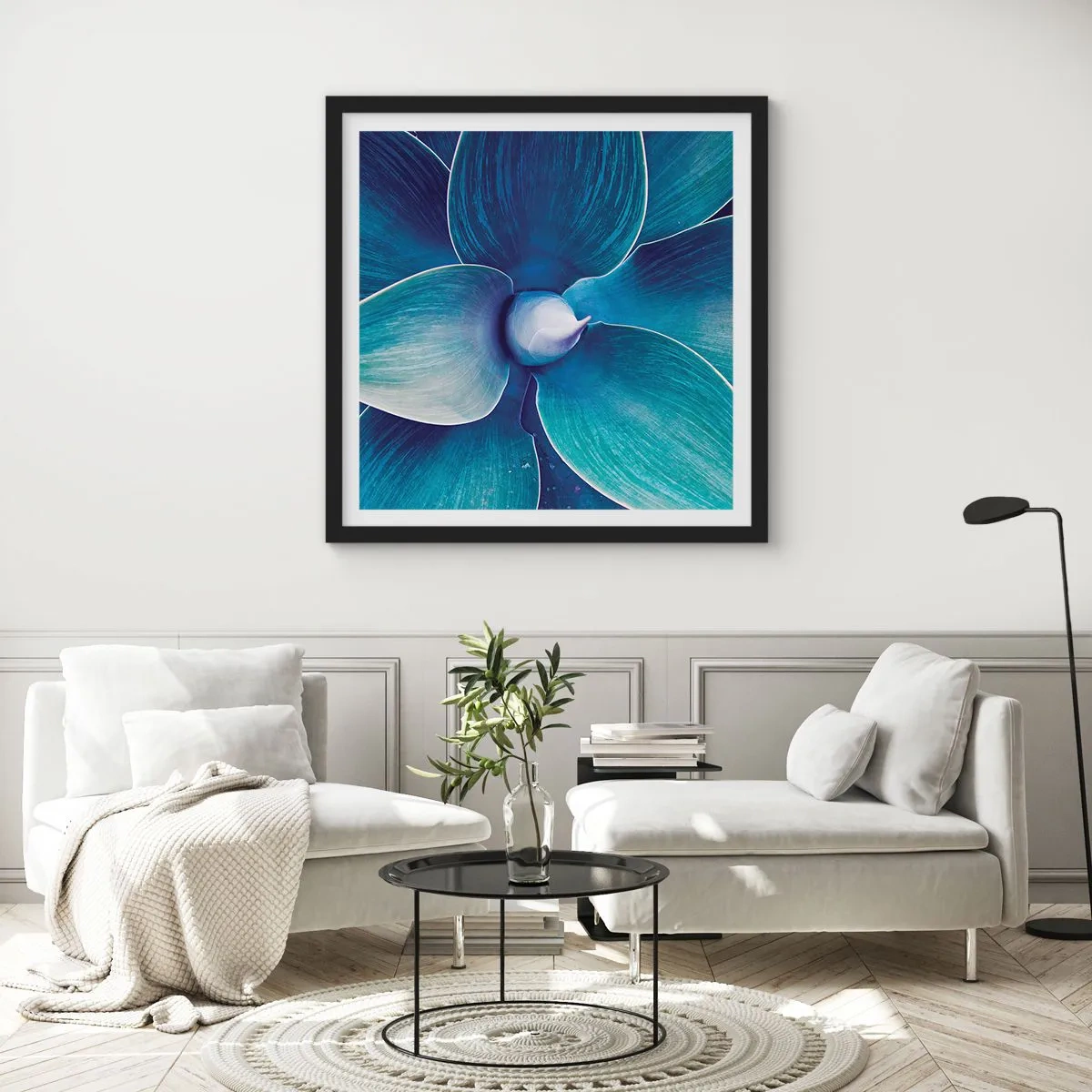 Poster in een zwarte lijst - Blauw uit de lucht - 30x30 cm