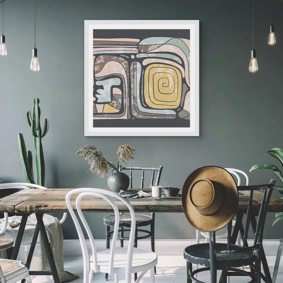 Poster in een witte lijst - Abstractie in de precolumbiaanse geest - 50x50 cm