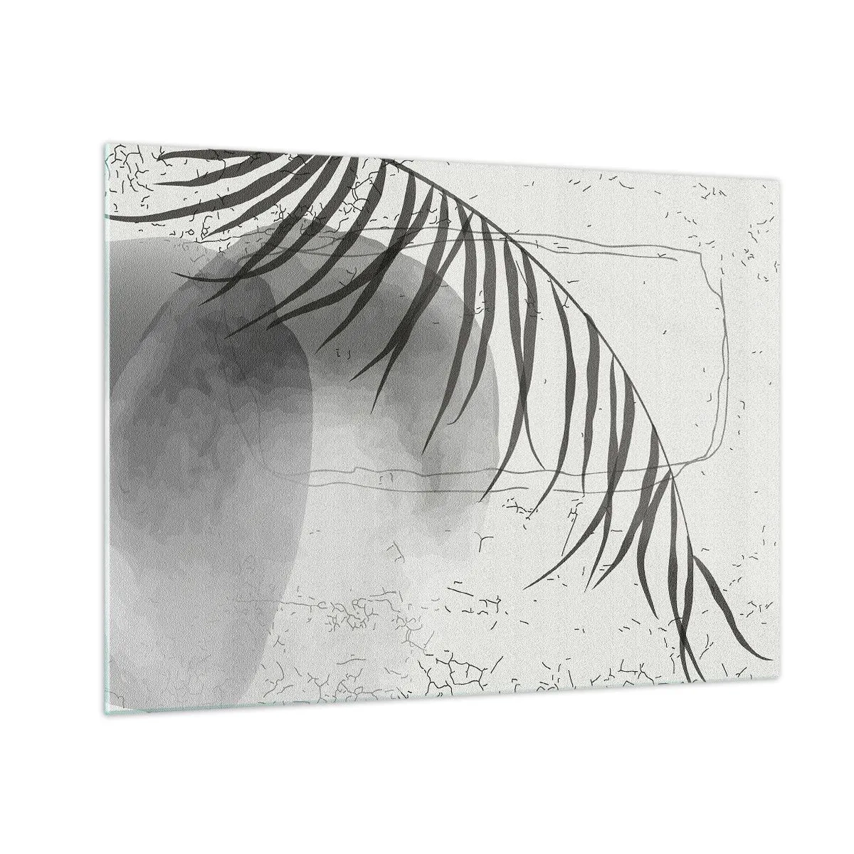 Schilderen op glas - Zwart-witte schaduwafbeelding van palmbladeren - 70x50cm - Het subtiele exotisme van de natuur - Moderne wanddecoratie voor woonkamer en slaapkamer ARTTOR
