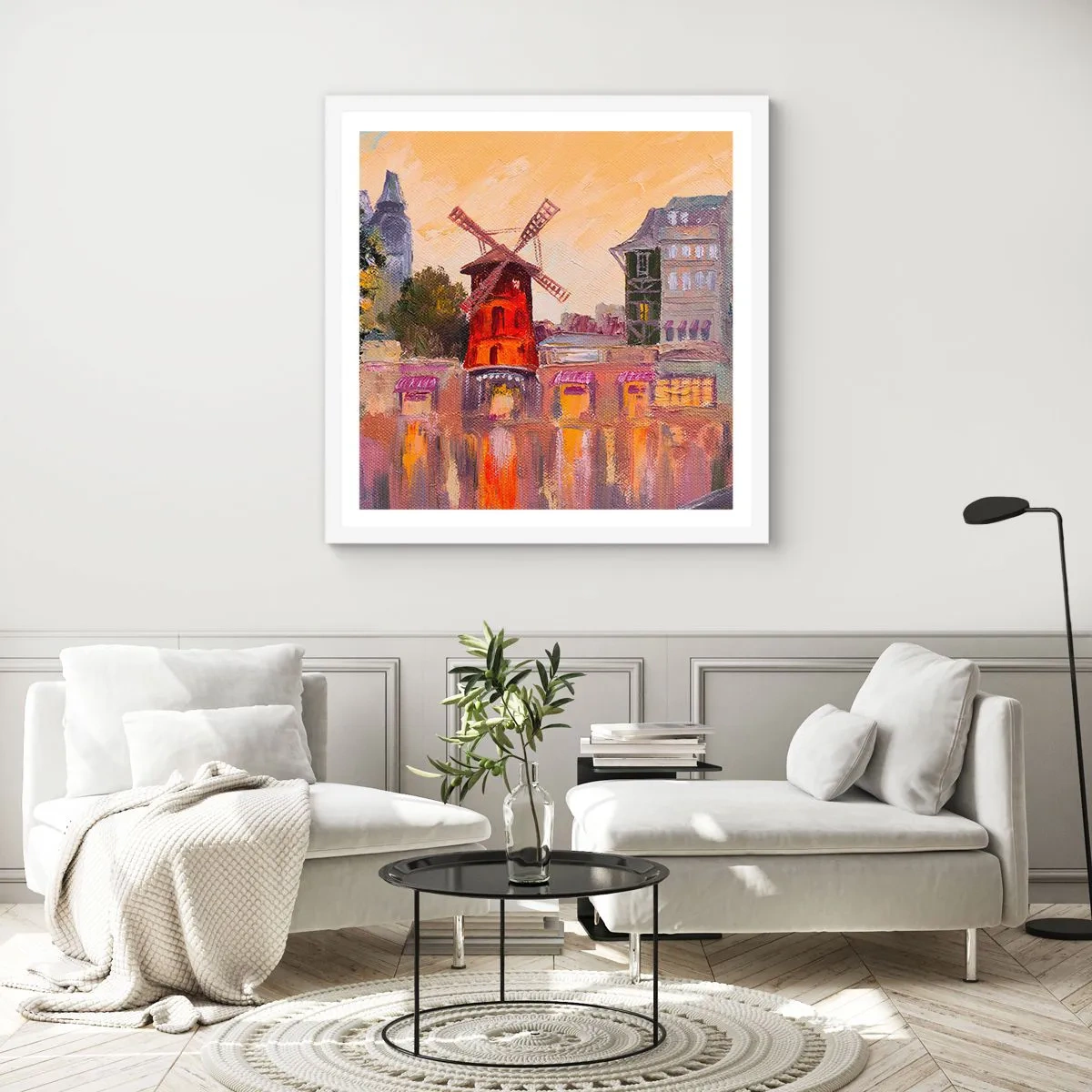 Poster in een witte lijst - Parijse iconen – Moulin Rouge - 60x60 cm