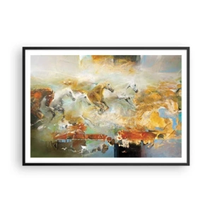 Poster in een zwarte lijst - Galopperen door het licht - 100x70 cm