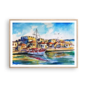 Een poster in een licht eiken lijst - Regenboogmiddag - 100x70 cm