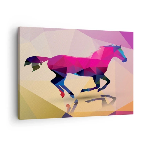 Schilderen op canvas - Geometrisch silhouet van een galopperend paard in levendige kleuren - 70x50cm - Kubisme leeft nog - Moderne wanddecoratie voor woonkamer en slaapkamer ARTTOR