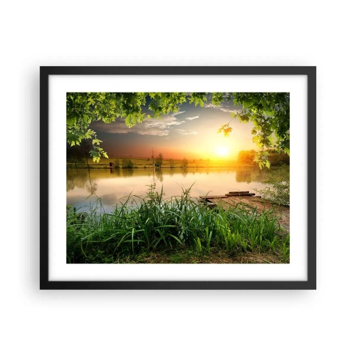 Poster in een zwarte lijst - Landschap in een groen kader - 50x40 cm