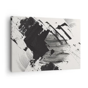 Schilderen op canvas - Abstracte zwarte strepen op een witte achtergrond - 70x50cm - Abstractie – expressie van zwart - Moderne wanddecoratie voor woonkamer en slaapkamer ARTTOR