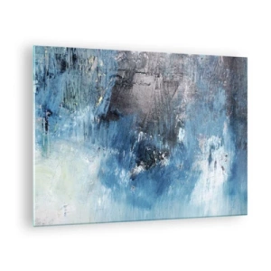 Schilderen op glas - Abstracte compositie in tinten blauw - 70x50cm - Rhapsody in Blauw - Moderne wanddecoratie voor woonkamer en slaapkamer ARTTOR