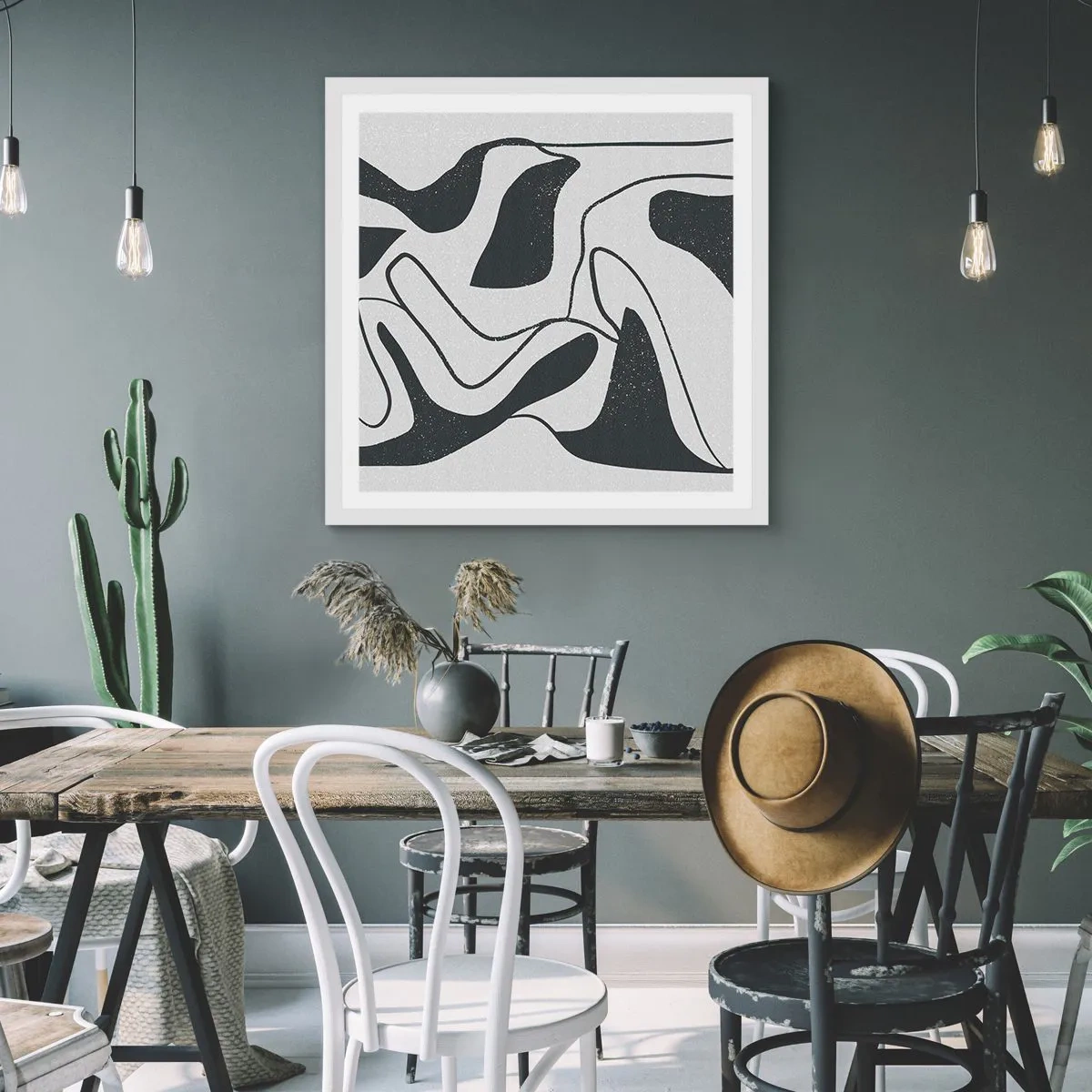 Poster in een witte lijst - Abstract doolhofplezier - 60x60 cm